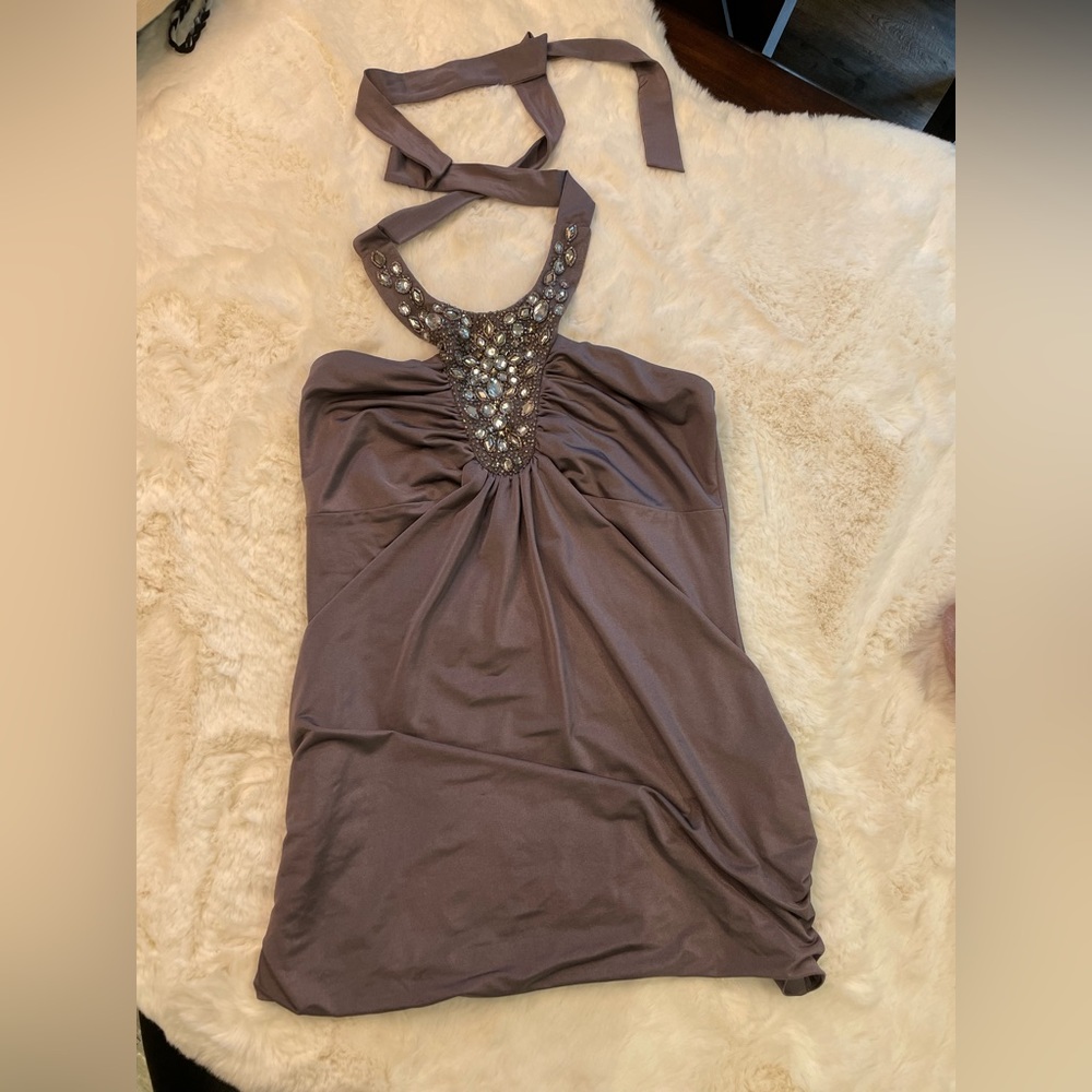 Studio Y Mauve Beaded Halter Tank Top